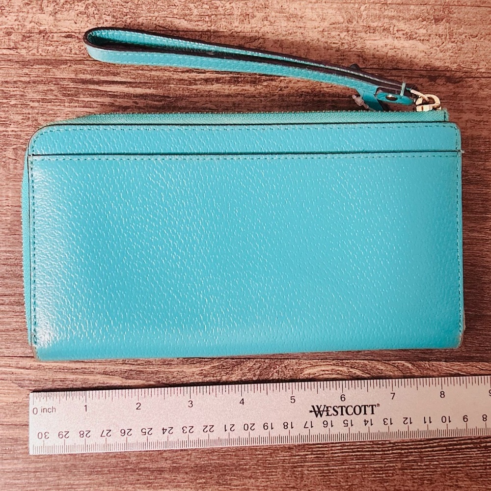Kate Spade Lg Continental turquoise pebbled leather wristlet wallet new - Picture 2 of 6